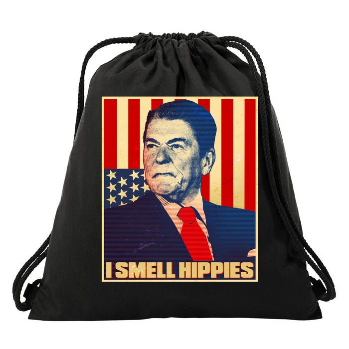 Vintage President Reagan I Smell Hippies Drawstring Bag