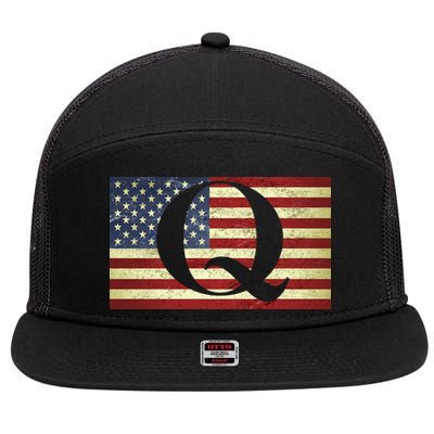 Vintage Q-Anon USA Flag 7 Panel Mesh Trucker Snapback Hat