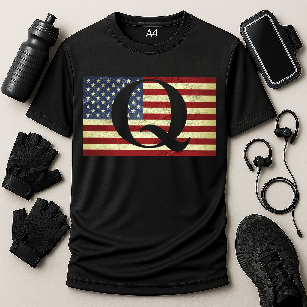 Vintage Q-Anon USA Flag Cooling Performance Crew T-Shirt
