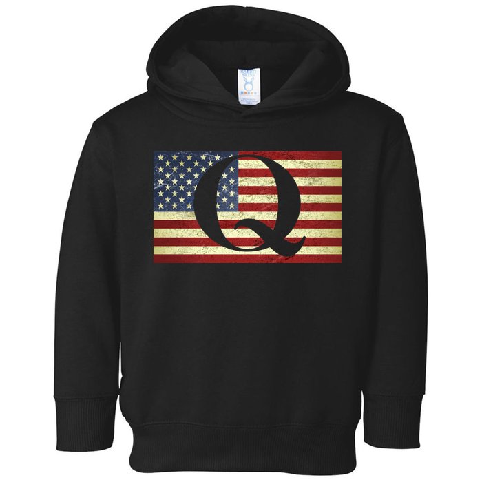 Vintage Q-Anon USA Flag Toddler Hoodie