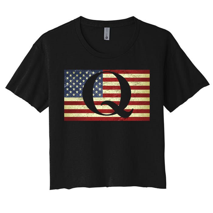 Vintage Q-Anon USA Flag Women's Crop Top Tee