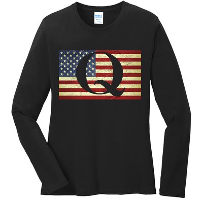 Vintage Q-Anon USA Flag Ladies Long Sleeve Shirt