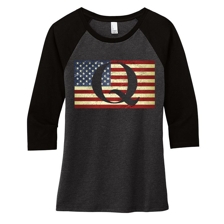Vintage Q-Anon USA Flag Women's Tri-Blend 3/4-Sleeve Raglan Shirt