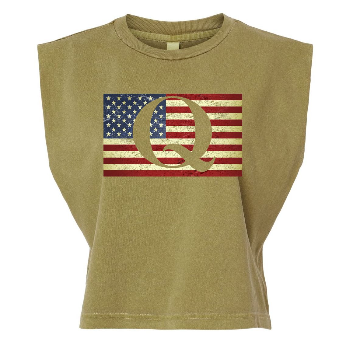 Vintage Q-Anon USA Flag Garment-Dyed Women's Muscle Tee