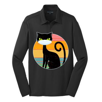 Vintage Quarantine Kitty Mask Silk Touch Performance Long Sleeve Polo