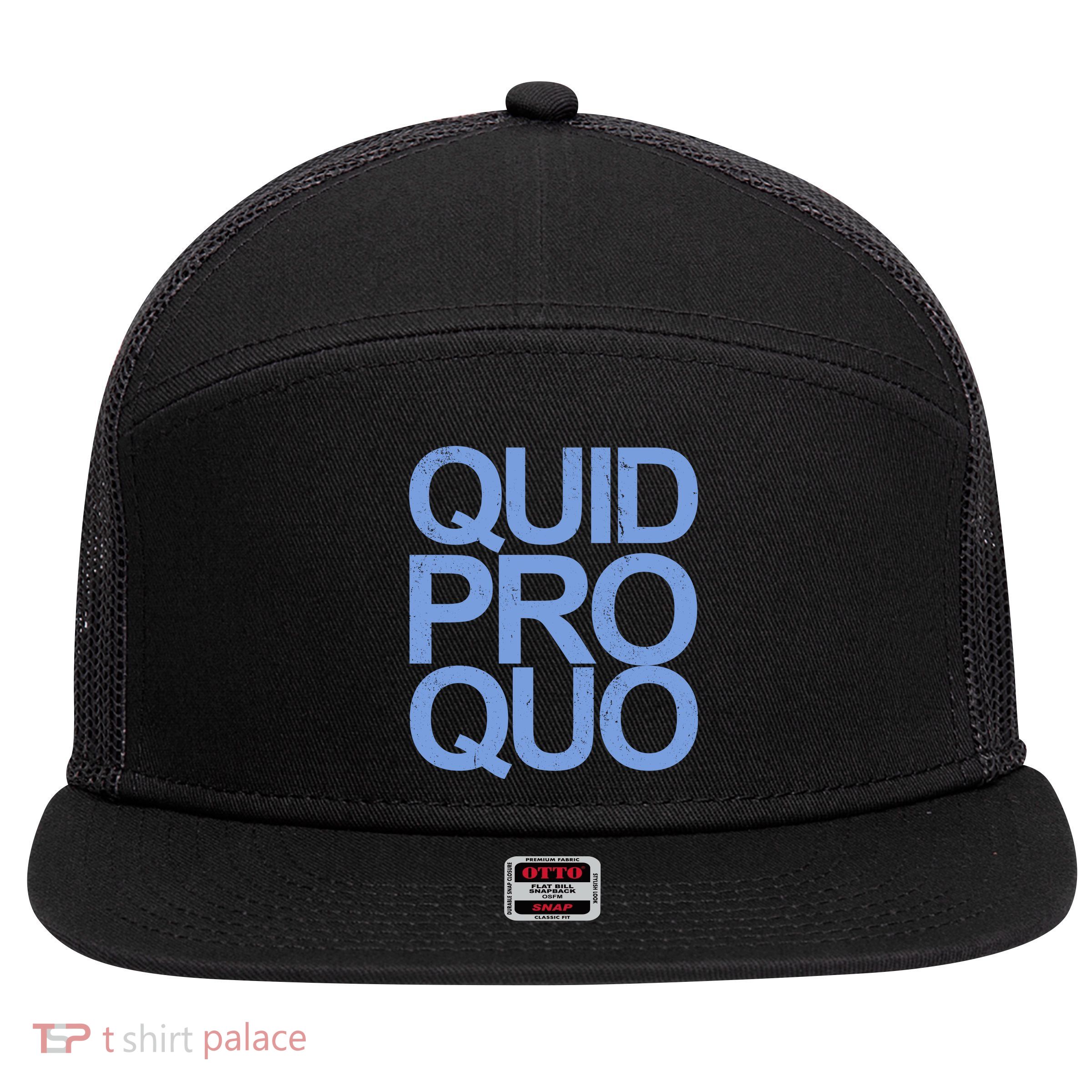 Vintage Quid Pro Quo Funny 7 Panel Mesh Trucker Snapback Hat