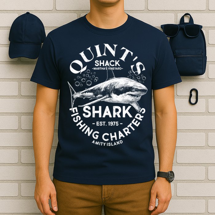 Vintage Quint's Shack Shark Fishing Charters Est 1975 T-Shirt