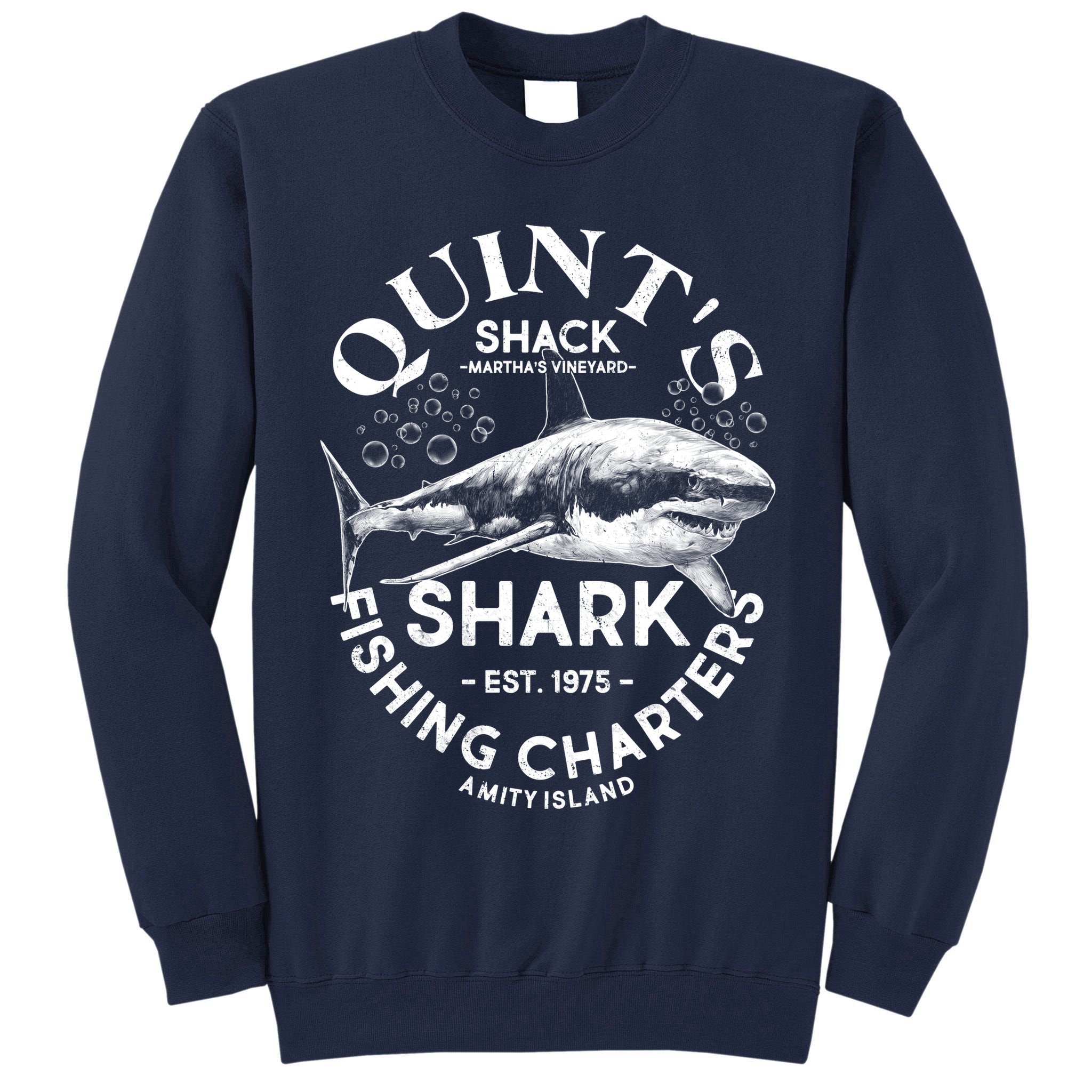 Vintage Quint's Shack Shark Fishing Charters Est 1975 Tall Sweatshirt