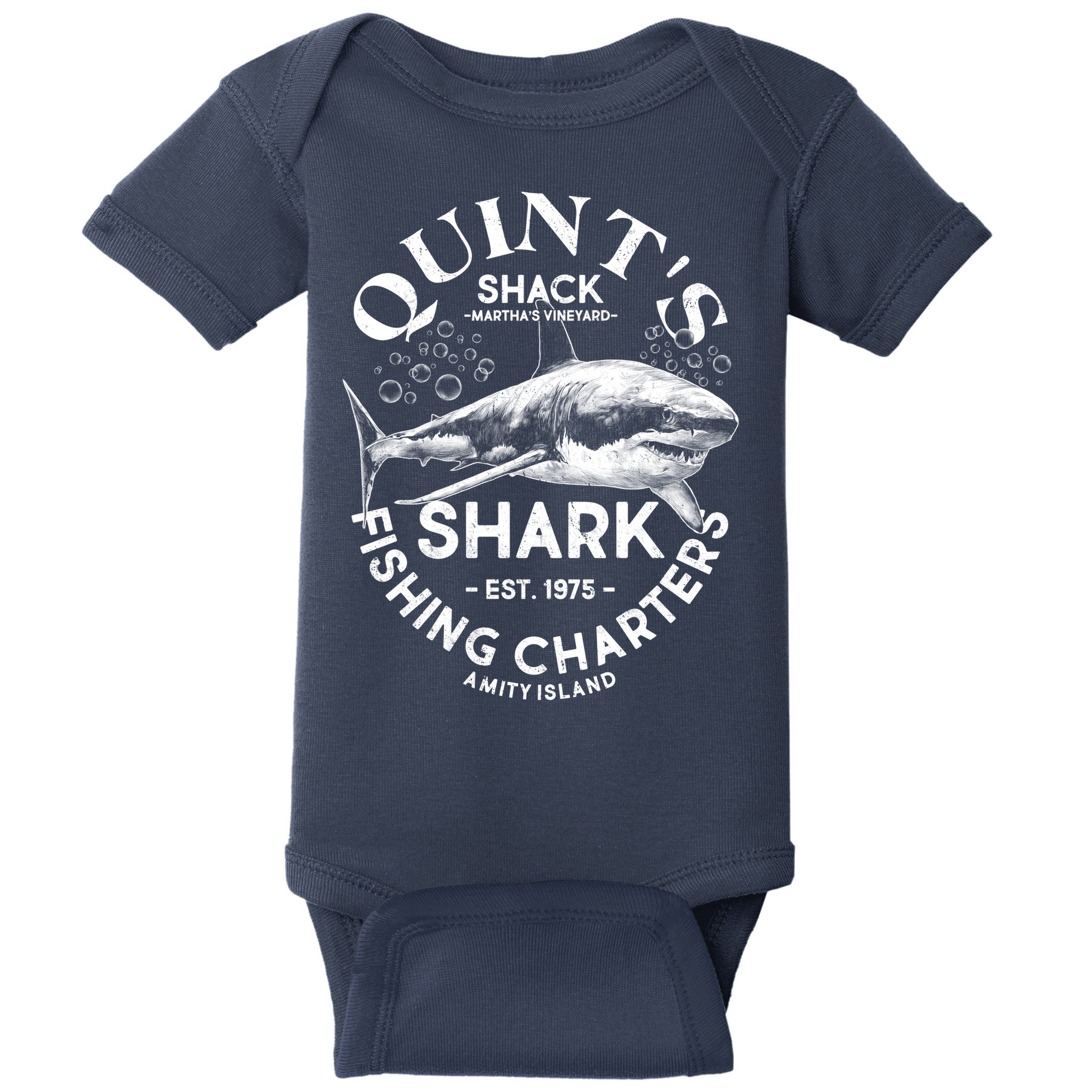 Vintage Quint's Shack Shark Fishing Charters Est 1975 Baby Bodysuit
