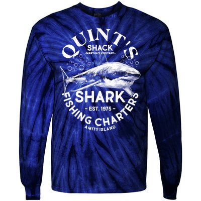 Vintage Quint's Shack Shark Fishing Charters Est 1975 Tie-Dye Long Sleeve Shirt