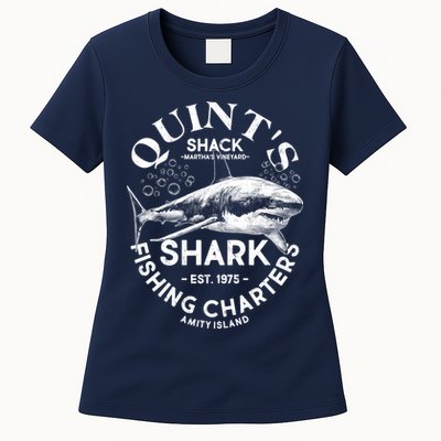 Vintage Quint's Shack Shark Fishing Charters Est 1975 Womens T-Shirt
