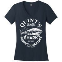 Vintage Quint's Shack Shark Fishing Charters Est 1975 Women's V-Neck T-Shirt