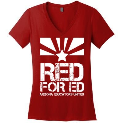 Vintage Red For Ed Arizona Teacher Flag Women's V-Neck T-Shirt