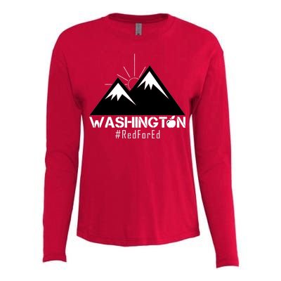 Vintage Red for Ed Washington State Mountains Womens Cotton Relaxed Long Sleeve T-Shirt