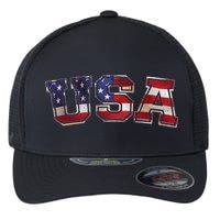 Vintage Red White And Blue USA Logo Flexfit Unipanel Trucker Cap