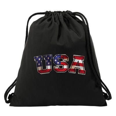 Vintage Red White And Blue USA Logo Drawstring Bag