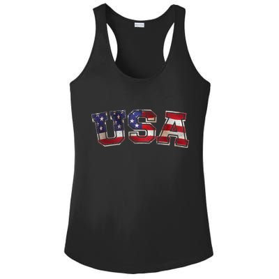 Vintage Red White And Blue USA Logo Ladies PosiCharge Competitor Racerback Tank