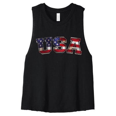 Vintage Red White And Blue USA Logo Women's Racerback Cropped Tank