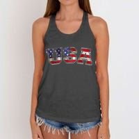 Vintage Red White And Blue USA Logo Women's Knotted Racerback Tank