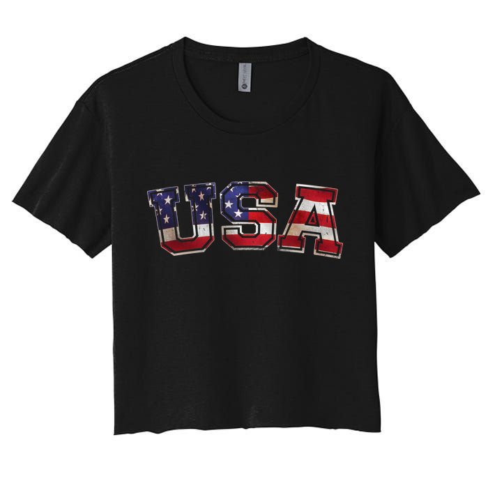 Vintage Red White And Blue USA Logo Women's Crop Top Tee