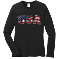 Vintage Red White And Blue USA Logo Ladies Long Sleeve Shirt