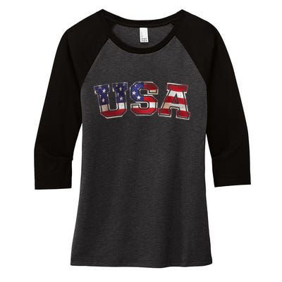 Vintage Red White And Blue USA Logo Women's Tri-Blend 3/4-Sleeve Raglan Shirt