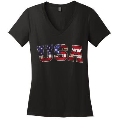 Vintage Red White And Blue USA Logo Women's V-Neck T-Shirt