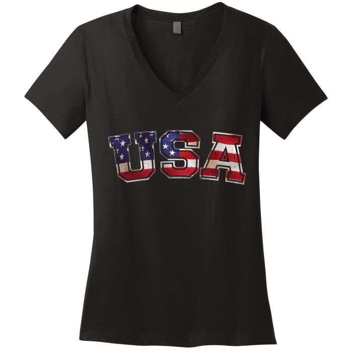 Vintage Red White And Blue USA Logo Women's V-Neck T-Shirt