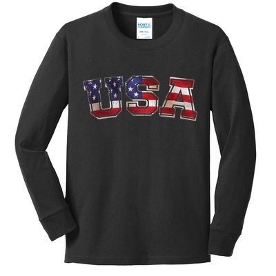 Vintage Red White And Blue USA Logo Kids Long Sleeve Shirt