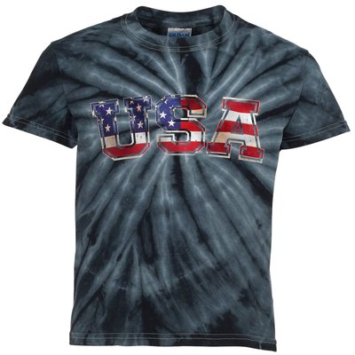 Vintage Red White And Blue USA Logo Kids Tie-Dye T-Shirt