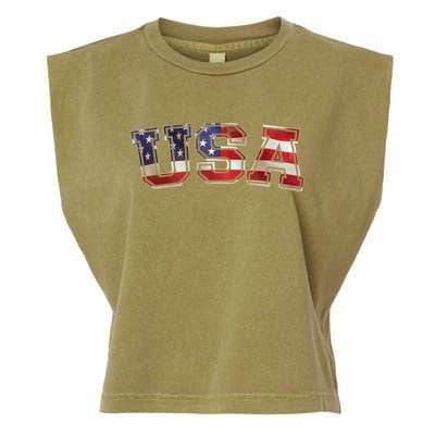 Vintage Red White And Blue USA Logo Garment-Dyed Women's Muscle Tee