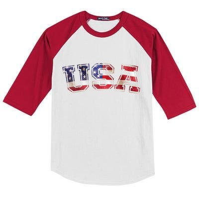 Vintage Red White And Blue USA Logo Kids Colorblock Raglan Jersey