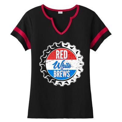 Vintage Red White and Brews Ladies Halftime Notch Neck Tee