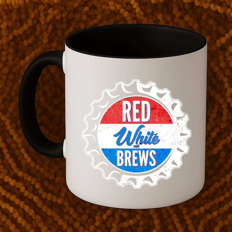 Vintage Red White and Brews Mug