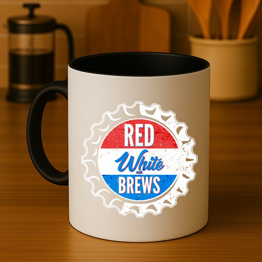 Vintage Red White and Brews Mug