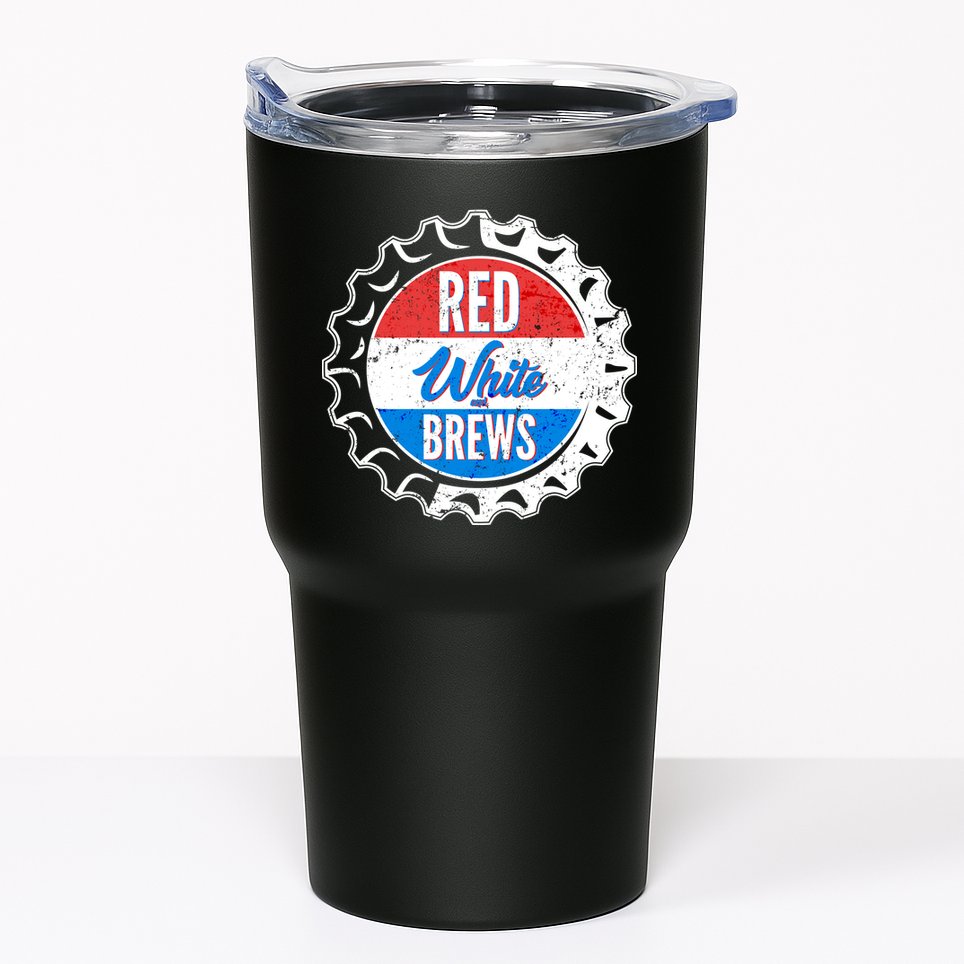 Vintage Red White and Brews Tumbler