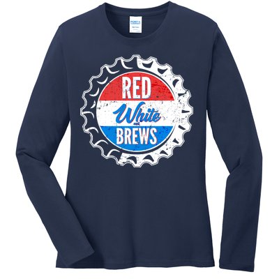 Vintage Red White and Brews Ladies Long Sleeve Shirt