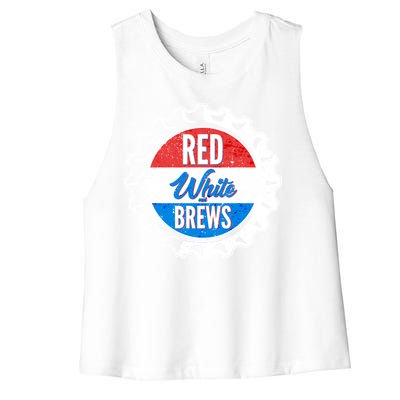 Vintage Red White and Brews Women's Racerback Cropped Tank