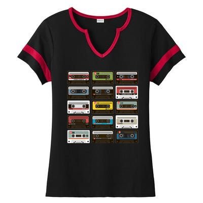 Vintage Retro 80's Cassette Tapes Ladies Halftime Notch Neck Tee