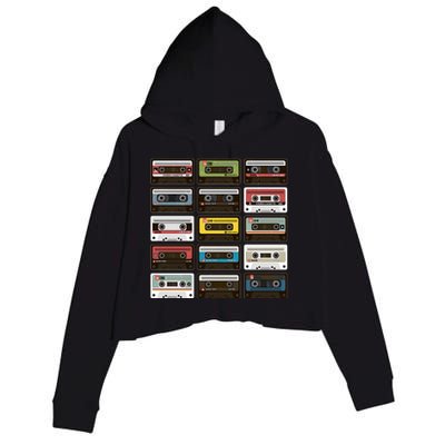 Vintage Retro 80's Cassette Tapes Crop Fleece Hoodie