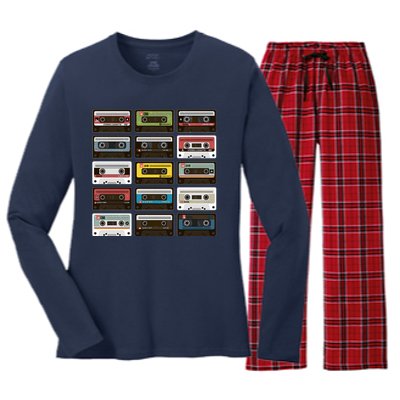 Vintage Retro 80's Cassette Tapes Women's Long Sleeve Flannel Pajama Set 