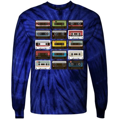 Vintage Retro 80's Cassette Tapes Tie-Dye Long Sleeve Shirt