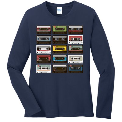 Vintage Retro 80's Cassette Tapes Ladies Long Sleeve Shirt