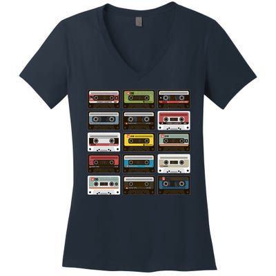 Vintage Retro 80's Cassette Tapes Women's V-Neck T-Shirt