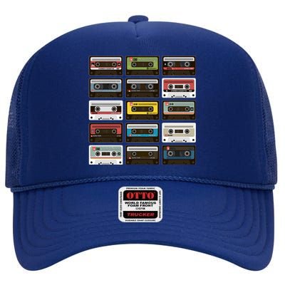 Vintage Retro 80's Cassette Tapes High Crown Mesh Back Trucker Hat