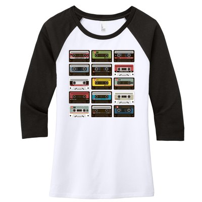 Vintage Retro 80's Cassette Tapes Women's Tri-Blend 3/4-Sleeve Raglan Shirt