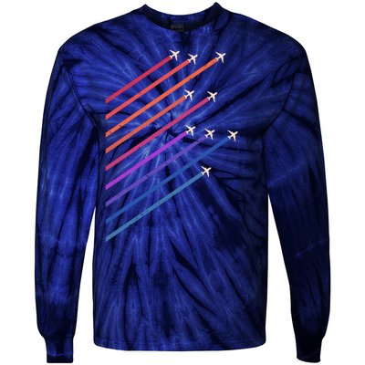 Vintage Retro Airplane Flight Tie-Dye Long Sleeve Shirt