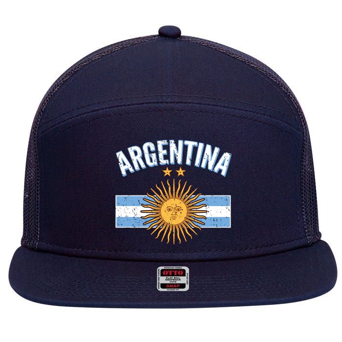 Vintage Retro Argentina Country Flag  7 Panel Mesh Trucker Snapback Hat