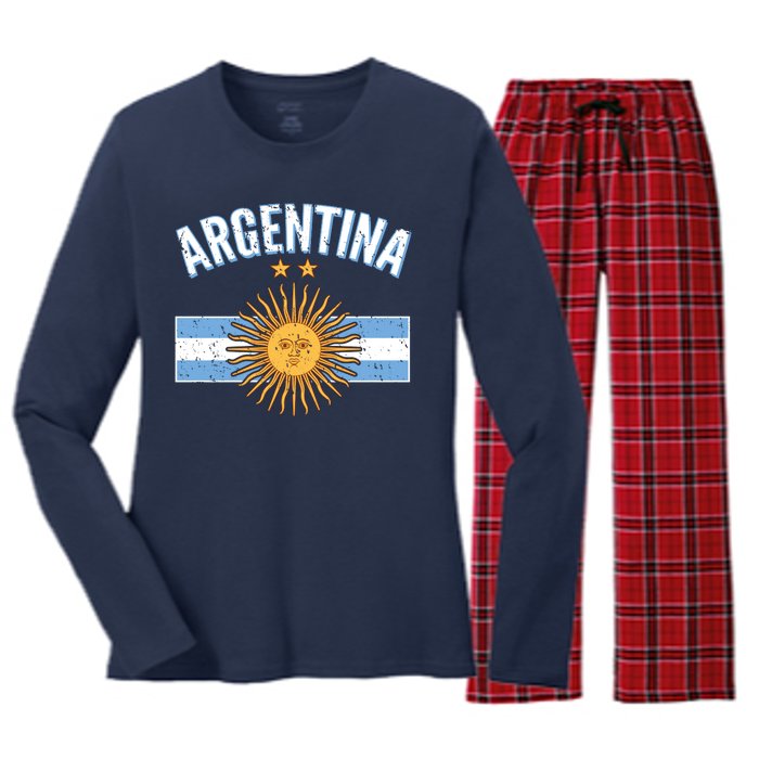 Vintage Retro Argentina Country Flag  Women's Long Sleeve Flannel Pajama Set 