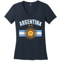 Vintage Retro Argentina Country Flag  Women's V-Neck T-Shirt